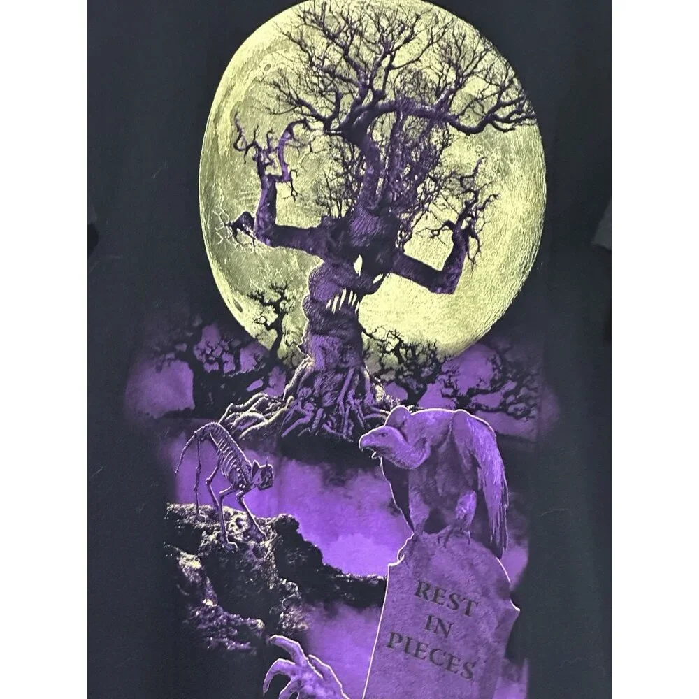 Rest In Pieces Halloween‎ Graveyard Graphic T-Shirt Black Mens Large Spooky Moon